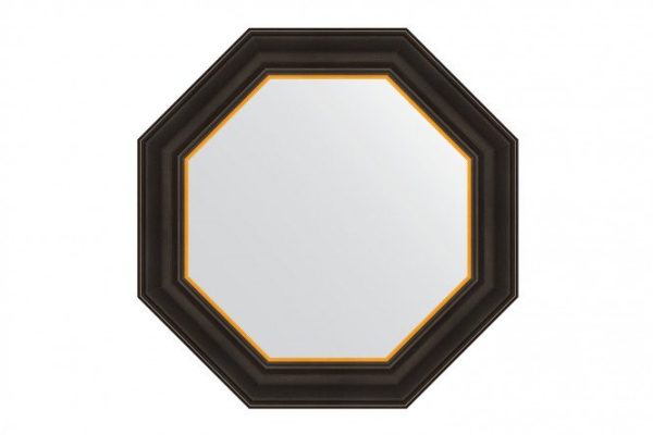 Зеркало настенное в багетной раме EVOFORM Octagon BY 3874, чёрное дерево с золотом 54х54 см