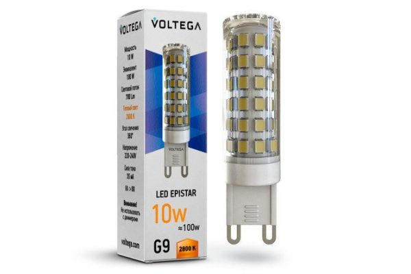 Лампа светодиодная VOLTEGA Simple Capsule VG9-K1G9warm10W 7038 10W, G9, Тёплый свет