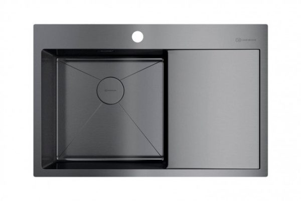 Мойка врезная с крылом OMOIKIRI Akisame 78-GM-L 4973099, вороненая сталь 78х51х20 см