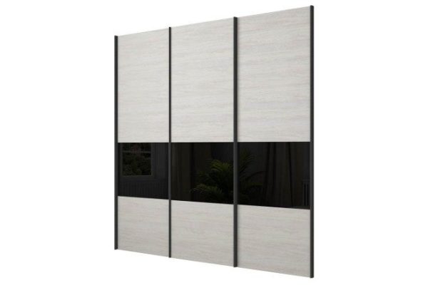 Двери шкафа-купе Magnus 240х230 см, чёрный глянец, ясень анкор светлый, профиль - чёрный