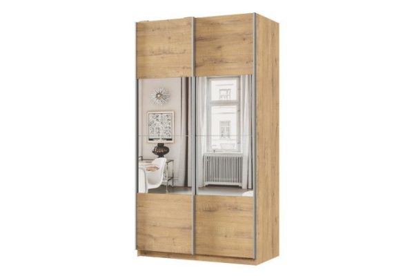 Шкаф-купе 2-дверный Практик 120x220x60 см, бунратти, профиль серебро, с зеркальными вставками