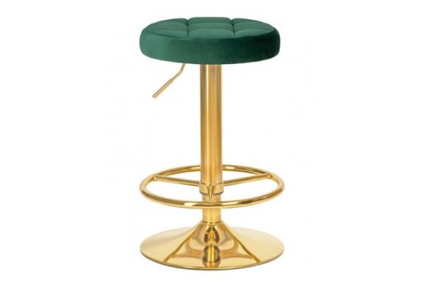 Барный табурет DOBRIN Bruno Gold 38.5х61х38.5 см, цвет обивки зелёный, ножек золотой