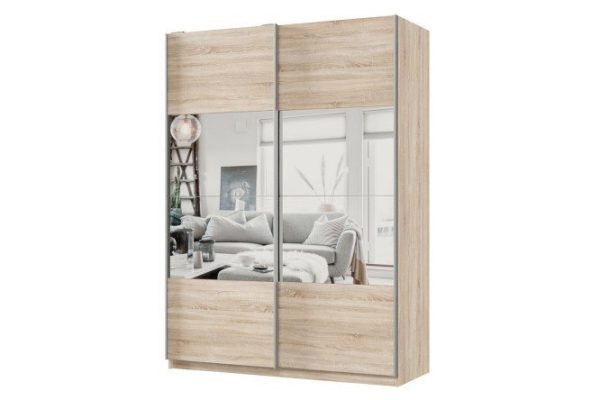 Шкаф-купе 2-дверный Практик 160х240х60 см, дуб сонома, профиль серебро, с зеркальными вставками