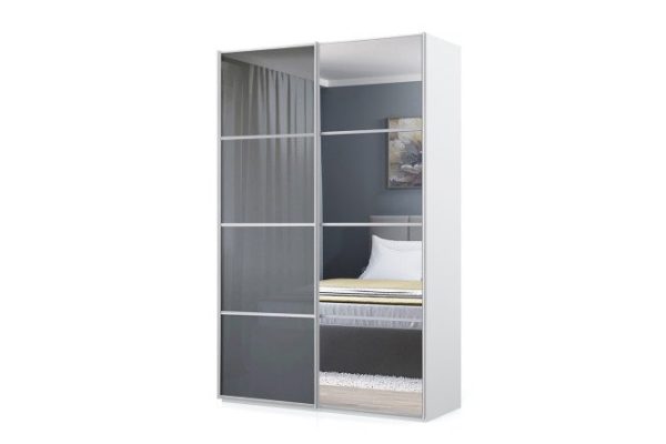 Шкаф-купе Оскар Ультра 150х236х58 см, белый, серый графит, с зеркальными вставками