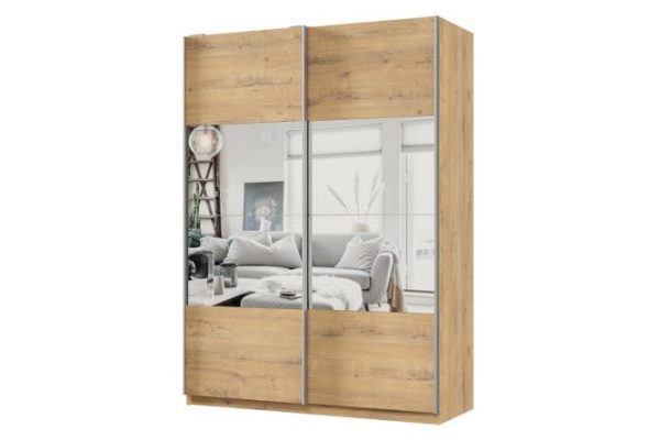 Шкаф-купе 2-дверный Практик 160х220х60 см, бунратти, профиль серебро, с зеркальными вставками