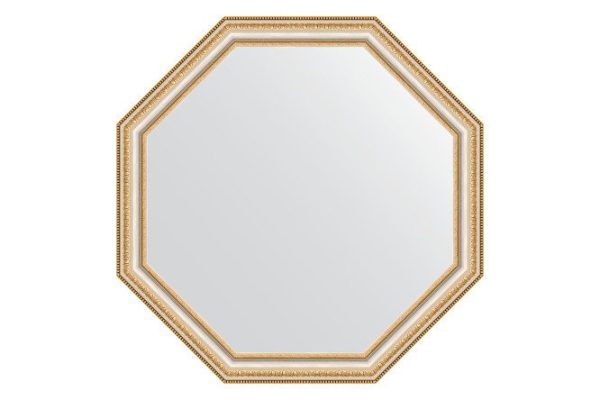 Зеркало настенное в багетной раме EVOFORM Octagon BY 3711, золотые бусы на серебре 71.6х71.6 см