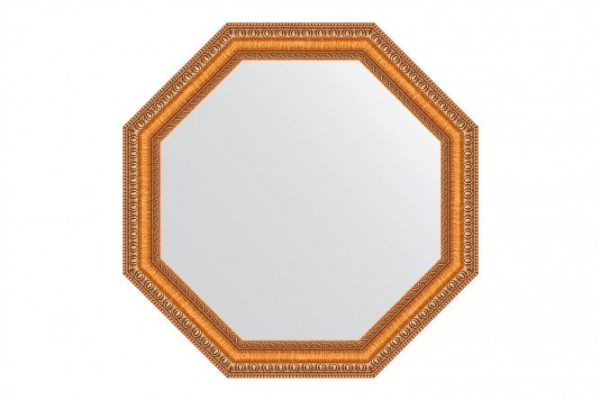 Зеркало настенное в багетной раме EVOFORM Octagon BY 3977, золотые бусы на бронзе 56х56 см