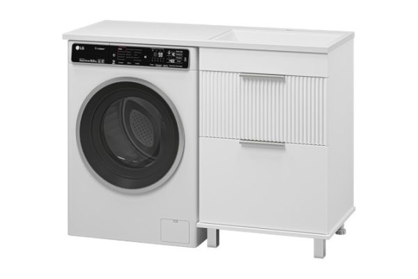 Тумба напольная под стиральную машину Enfida 60 ENF-07060-012Я с 2 ящиками 57.6 см, цвет каркаса белый матовый, фасада белый матовый