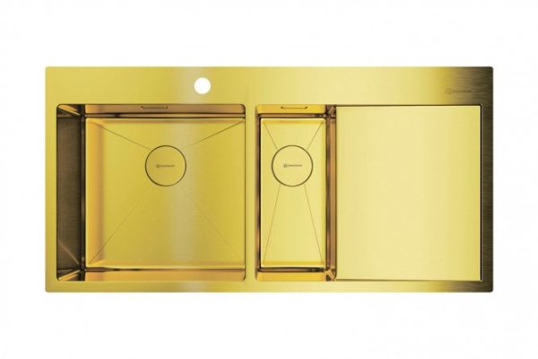 Мойка врезная с крылом OMOIKIRI Akisame 100-2-LG-L 4973089, светлое золото 100х51х20 см