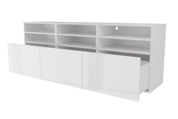Тумба 6 полок и 3 ящика Оскар Амика 180х64 с push to open, белый / белый глянец