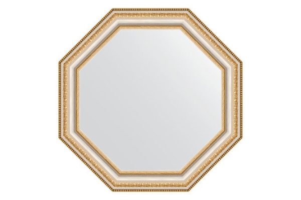 Зеркало настенное в багетной раме EVOFORM Octagon BY 3709, золотые бусы на серебре 51.6х51.6 см