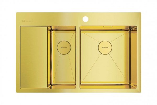Мойка врезная с крылом OMOIKIRI Akisame 78-2-LG-R 4973088, светлое золото 78х51х20 см