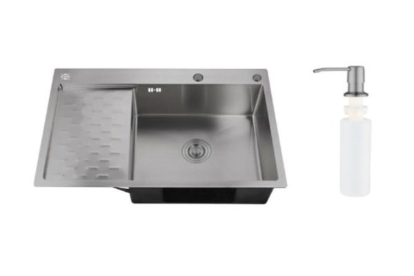 Мойка врезная с дозатором и крылом РМС MRK 8050BL-R 80х50х18 см