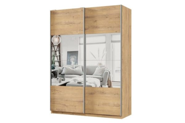 Шкаф-купе 2-дверный Практик 160х240х60 см, бунратти, профиль серебро, с зеркальными вставками