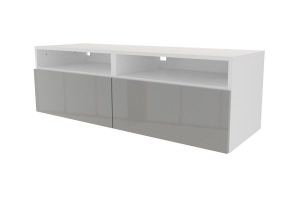 Тумба с ящиками и полкой Оскар Амика 120х38 с push to open, белый / пыльный серый глянец