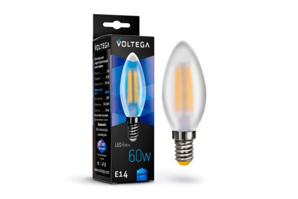 Лампа светодиодная VOLTEGA Crystal Candel matt VG10-C2E14cold6W-F 7045 6W, E14, Холодный свет
