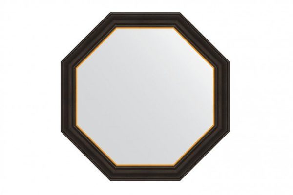Зеркало настенное в багетной раме EVOFORM Octagon BY 3876, чёрное дерево с золотом 74х74 см