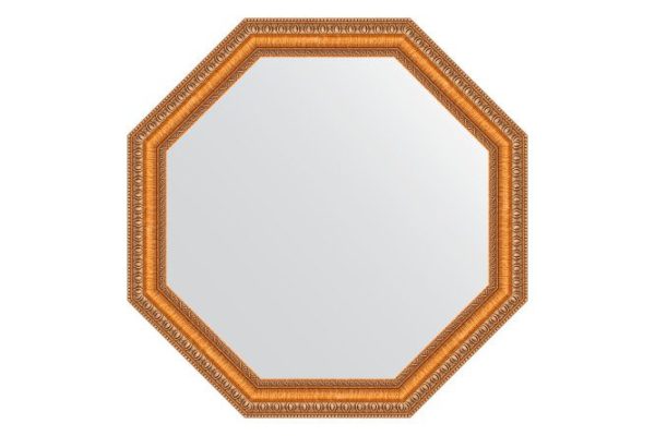 Зеркало настенное в багетной раме EVOFORM Octagon BY 3707, золотые бусы на бронзе 61.6х61.6 см