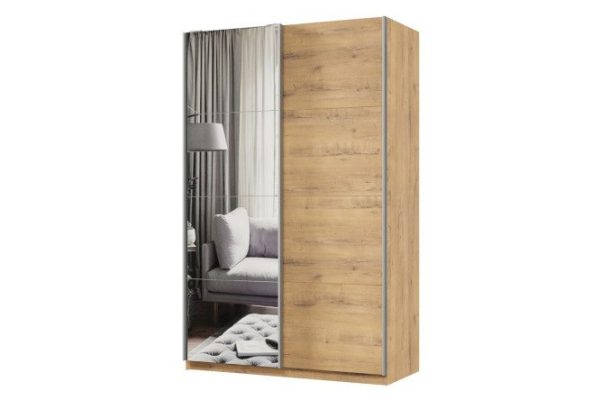 Шкаф-купе 2-дверный Практик 140х220х60 см, бунратти, профиль серебро, с одним зеркалом