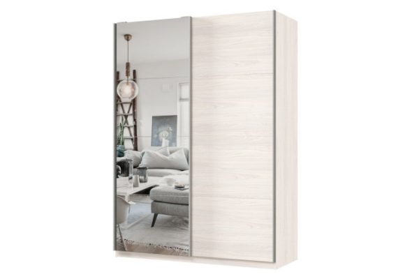 Шкаф-купе 2-дверный Практик 160х220х60 см, ясень анкор светлый, профиль серебро, с одним зеркалом