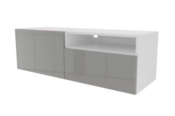 Тумба с ящиком, дверцей и полкой Оскар Амика 120х38 с push to open, белый / пыльный серый глянец