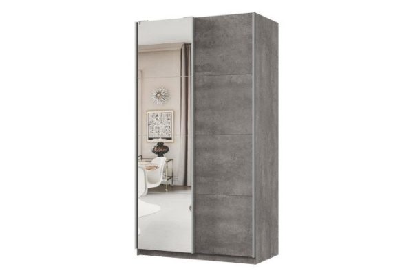 Шкаф-купе 2-дверный Практик 120х240х60 см, бетон, профиль серебро, с одним зеркалом