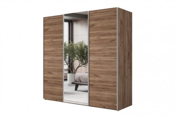 Шкаф-купе 3-дверный Comet 240х240 см дуб крафт табачный, фасады зеркало, дуб крафт табачный