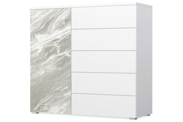 Комод Оскар Марбл 125,2х109,2х44 см, статуарио, белый гладкий
