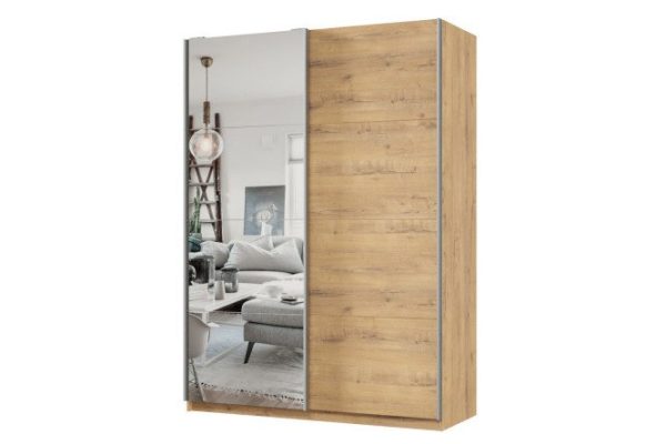 Шкаф-купе 2-дверный Практик 160х240х60 см, бунратти, профиль серебро, с одним зеркалом