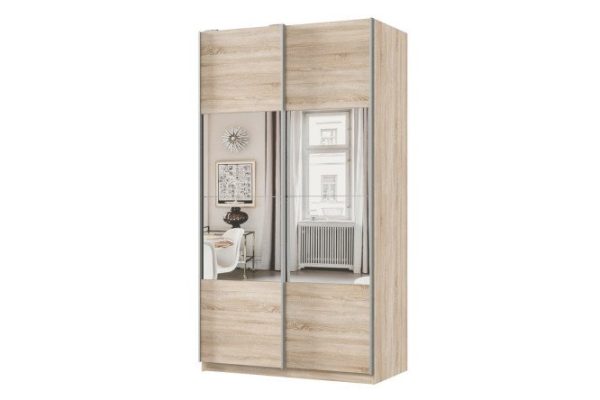 Шкаф-купе 2-дверный Практик 120x220x60 см, дуб сонома, профиль серебро, с зеркальными вставками