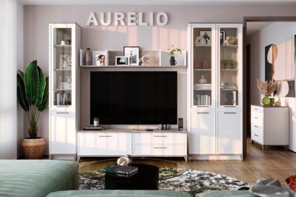 Гостиная Aurelio белый, блеквуд сатиновый, комплект 6