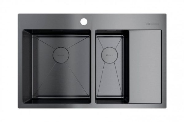 Мойка врезная с крылом OMOIKIRI Akisame 78-2-GM-L 4973101, вороненая сталь 78х51х20 см
