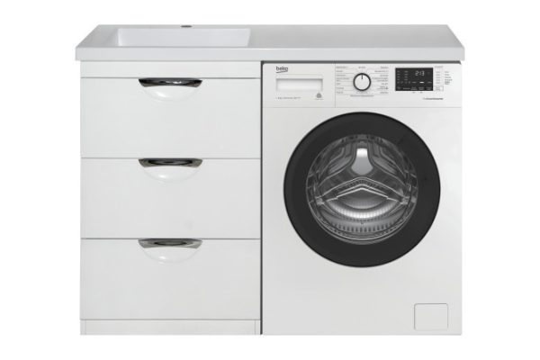 Тумба напольная под стиральную машину Куба 60 П-Куб01060-0113Я с 3 ящиками 55 см, цвет каркаса белый, фасада белый