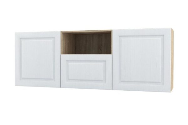 Тумба 2 дверцы, ящик и полка Оскар Белла 180х64 см с push-to-open, сонома/белое дерево