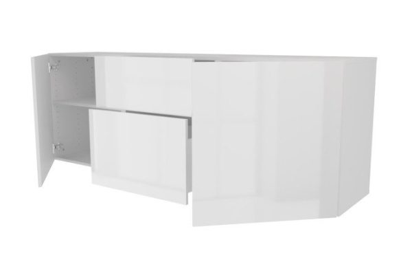 Тумба 2 дверцы и 2 ящика Оскар Амика 180х64 с push to open, белый / белый глянец