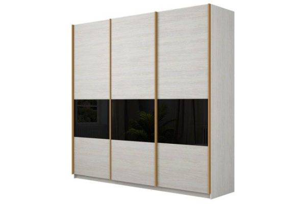 Шкаф-купе 3-дверный Magnus 240х230 см, чёрный глянец, ясень анкор светлый, профиль - бронза