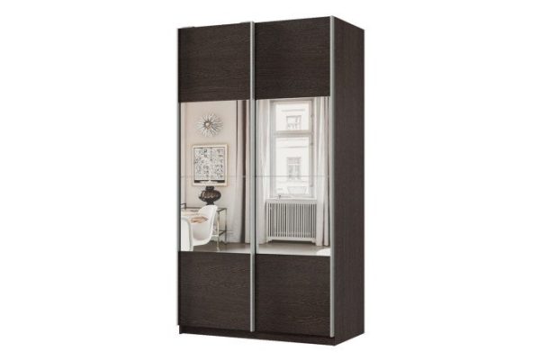 Шкаф-купе 2-дверный Практик 120х220х60 см, венге, профиль серебро, с зеркальными вставками