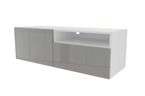 Тумба с 2 ящиками и полкой Оскар Амика 120х38 с push to open, белый / пыльный серый глянец