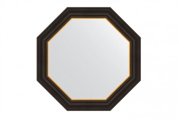 Зеркало настенное в багетной раме EVOFORM Octagon BY 3875, чёрное дерево с золотом 64х64 см