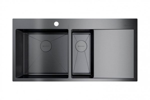 Мойка врезная с крылом OMOIKIRI Akisame 100-2-GM-L 4973103, вороненая сталь 100х51х20 см