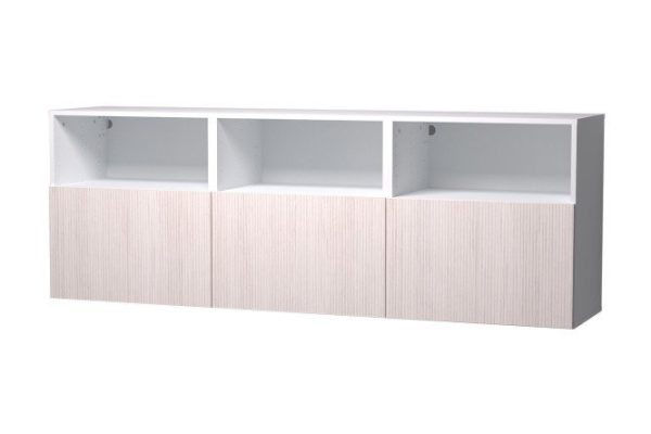 Тумба 3 ящика и 3 полки Оскар Греви 180х64 см с push to open, белый/кадена лайт