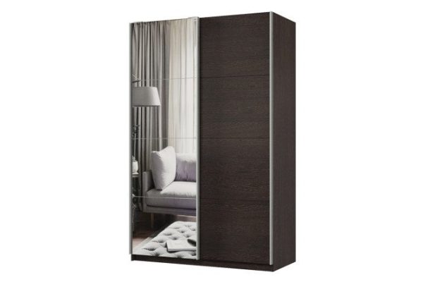 Шкаф-купе 2-дверный Практик 140х240х60 см, венге, профиль серебро, с одним зеркалом