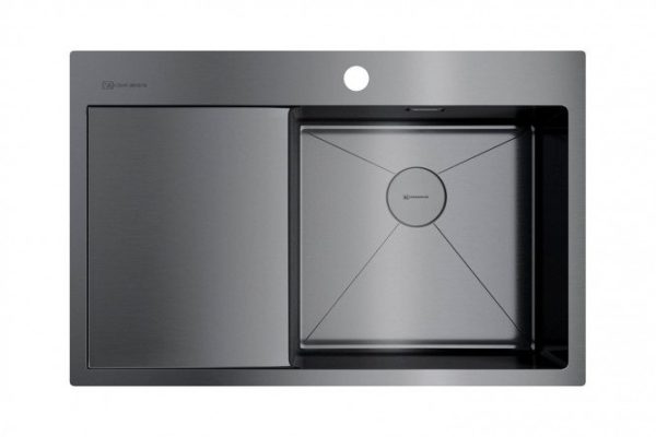 Мойка врезная с крылом OMOIKIRI Akisame 78-GM-R 4973100, вороненая сталь 78х51х20 см