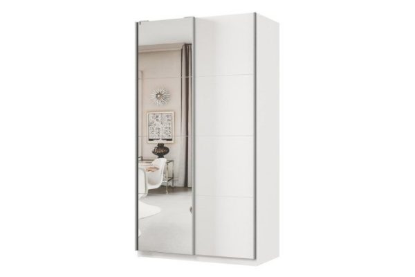 Шкаф-купе 2-дверный Практик 120x220x60 см, белый, профиль серебро, с одним зеркалом