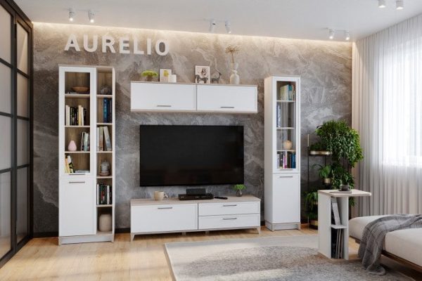 Гостиная Aurelio белый, блеквуд сатиновый, комплект 1