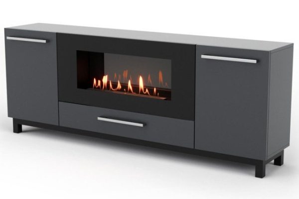Тумба ТВ LUX FIRE Амур напольная 1700 матовая, графит с биокамином 900