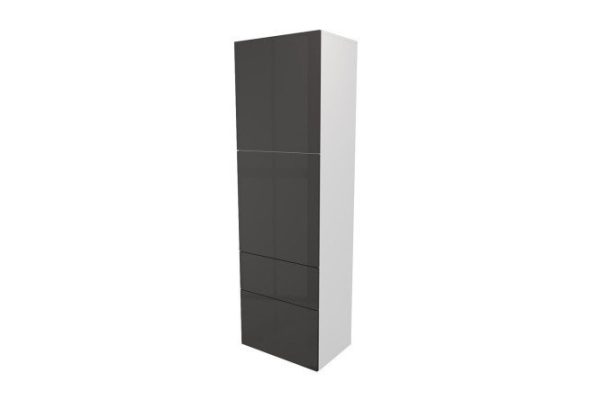 Шкаф 2 двери и 2 ящика Оскар Амика 60х192 с push to open, белый / черный графит глянец