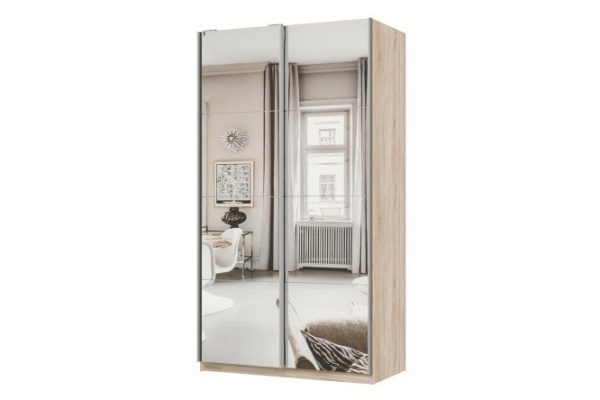Шкаф-купе 2-дверный Практик 120х220х60 см, дуб сонома, профиль серебро, с двумя зеркалами