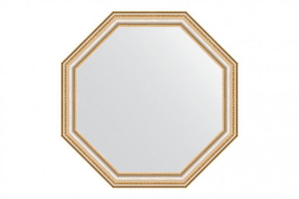 Зеркало настенное в багетной раме EVOFORM Octagon BY 3980, золотые бусы на серебре 66х66 см