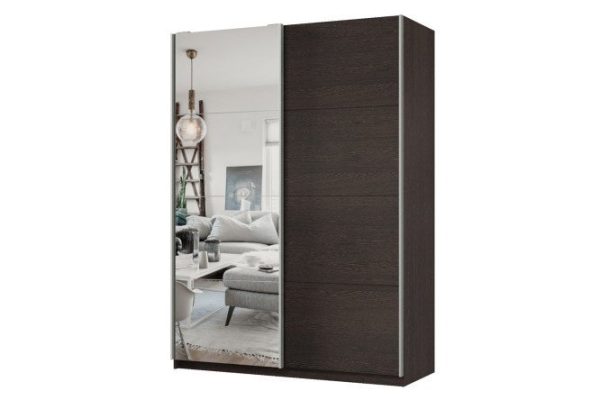 Шкаф-купе 2-дверный Практик 160х240х60 см, венге, профиль серебро, с одним зеркалом